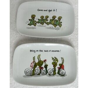 Vtg Enesco Suzy's Zoo 1977 Turtle plate and Snail Plate appetizer Set Host Gift